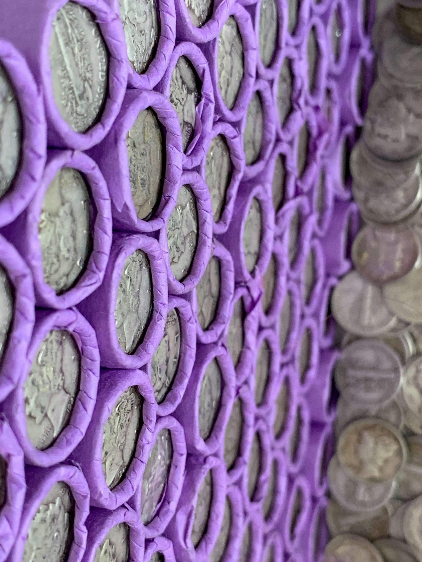 VINTAGE PURPLE BANK ROLL WITH A SILVER DIME SHOWING