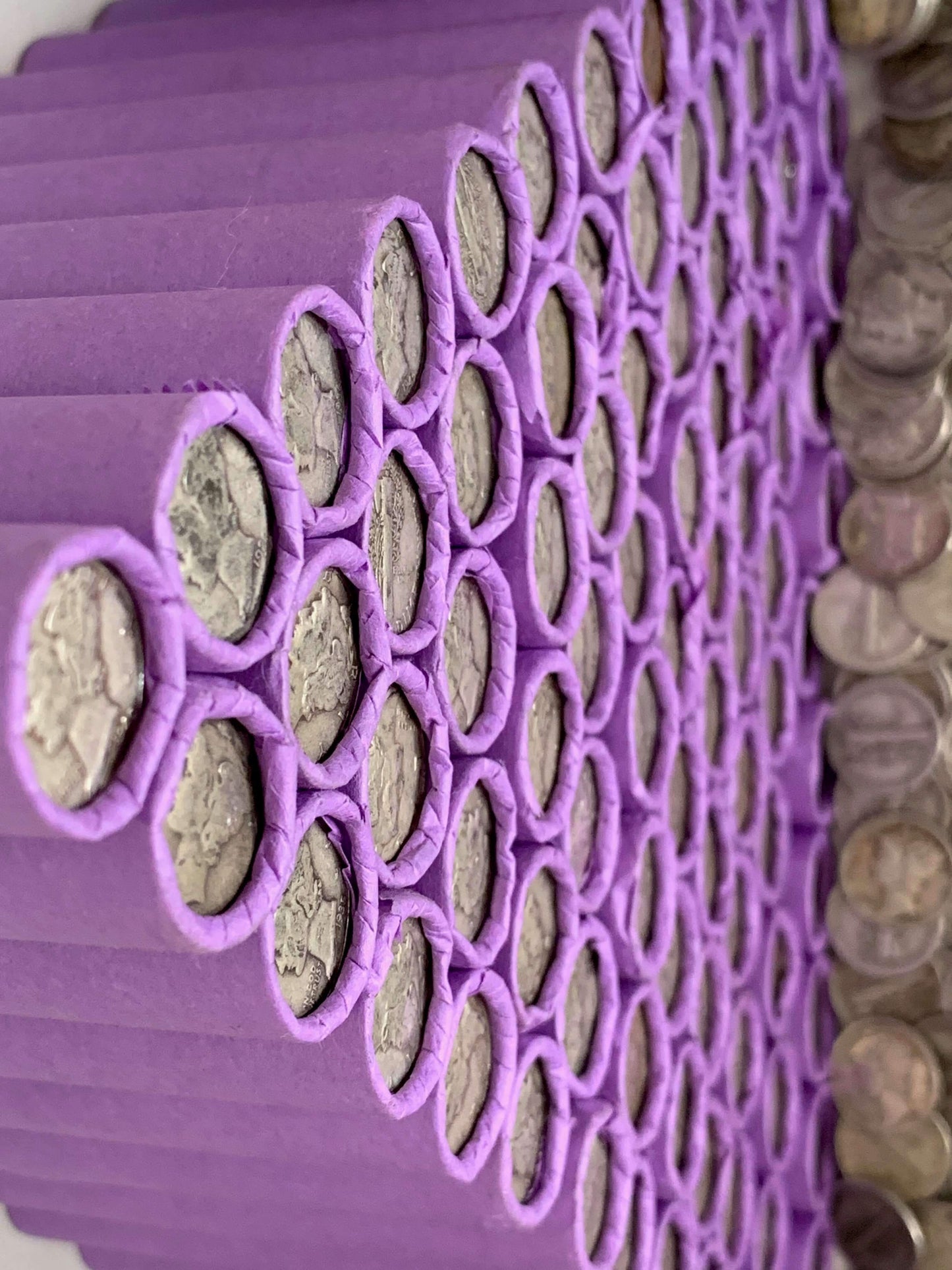VINTAGE PURPLE BANK ROLL WITH A SILVER DIME SHOWING
