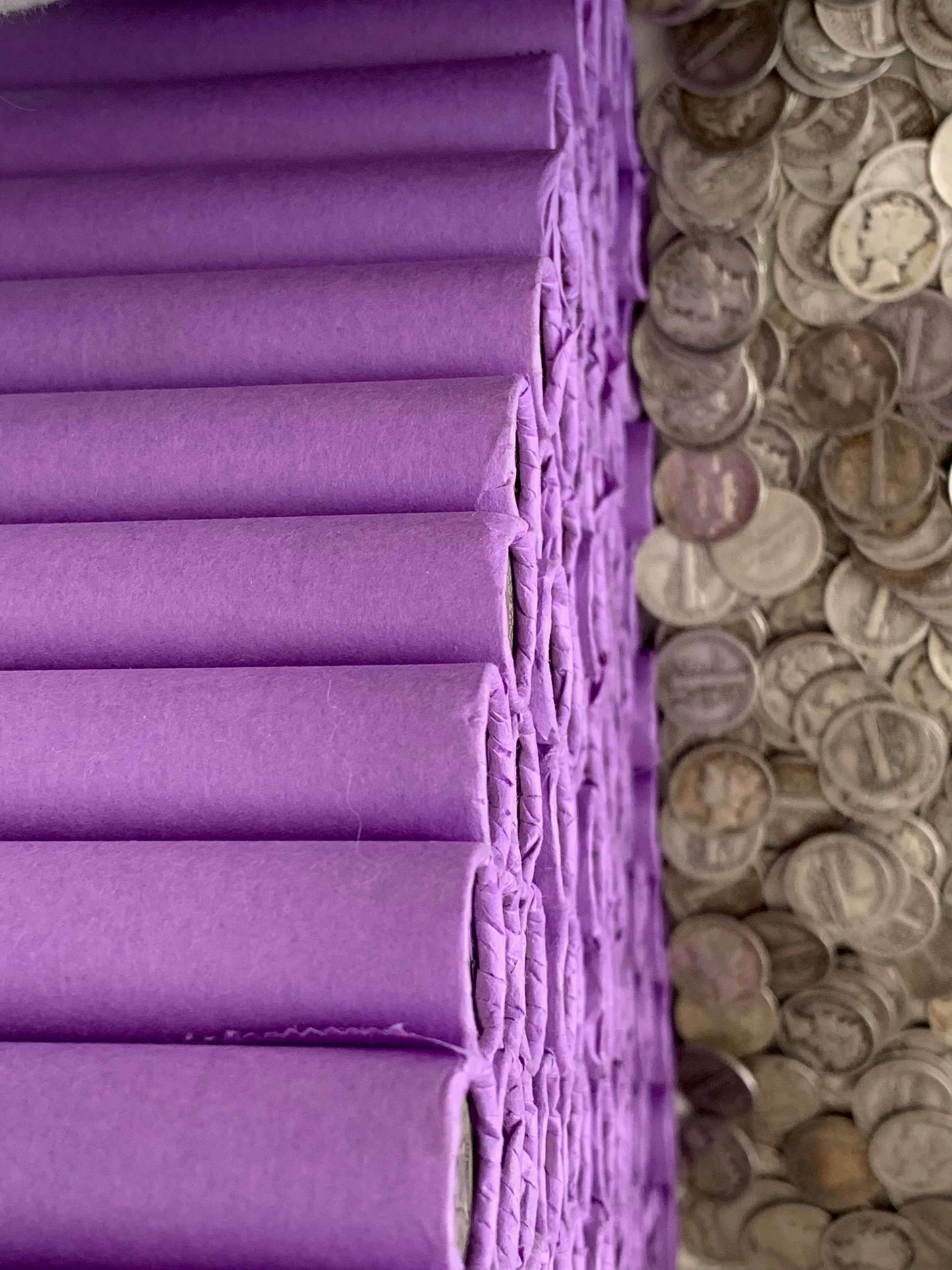 VINTAGE PURPLE BANK ROLL WITH A SILVER DIME SHOWING