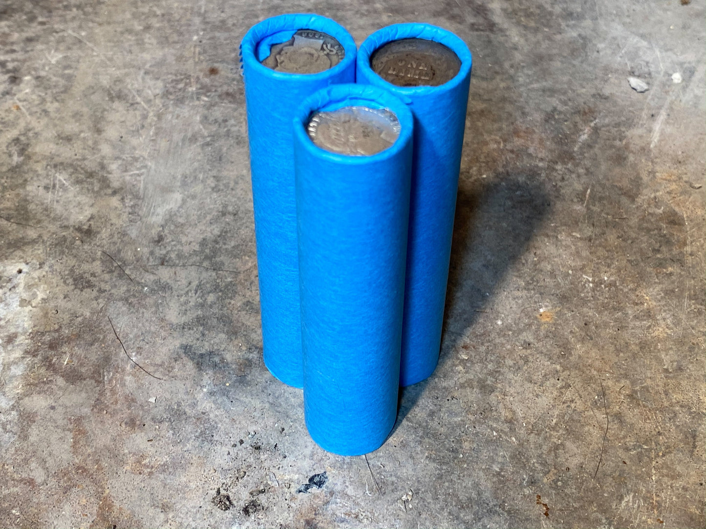 SILVER BARBER DIME showing on end of blue old vintage us wheat cent coin penny roll lot estate money sale cents hoard