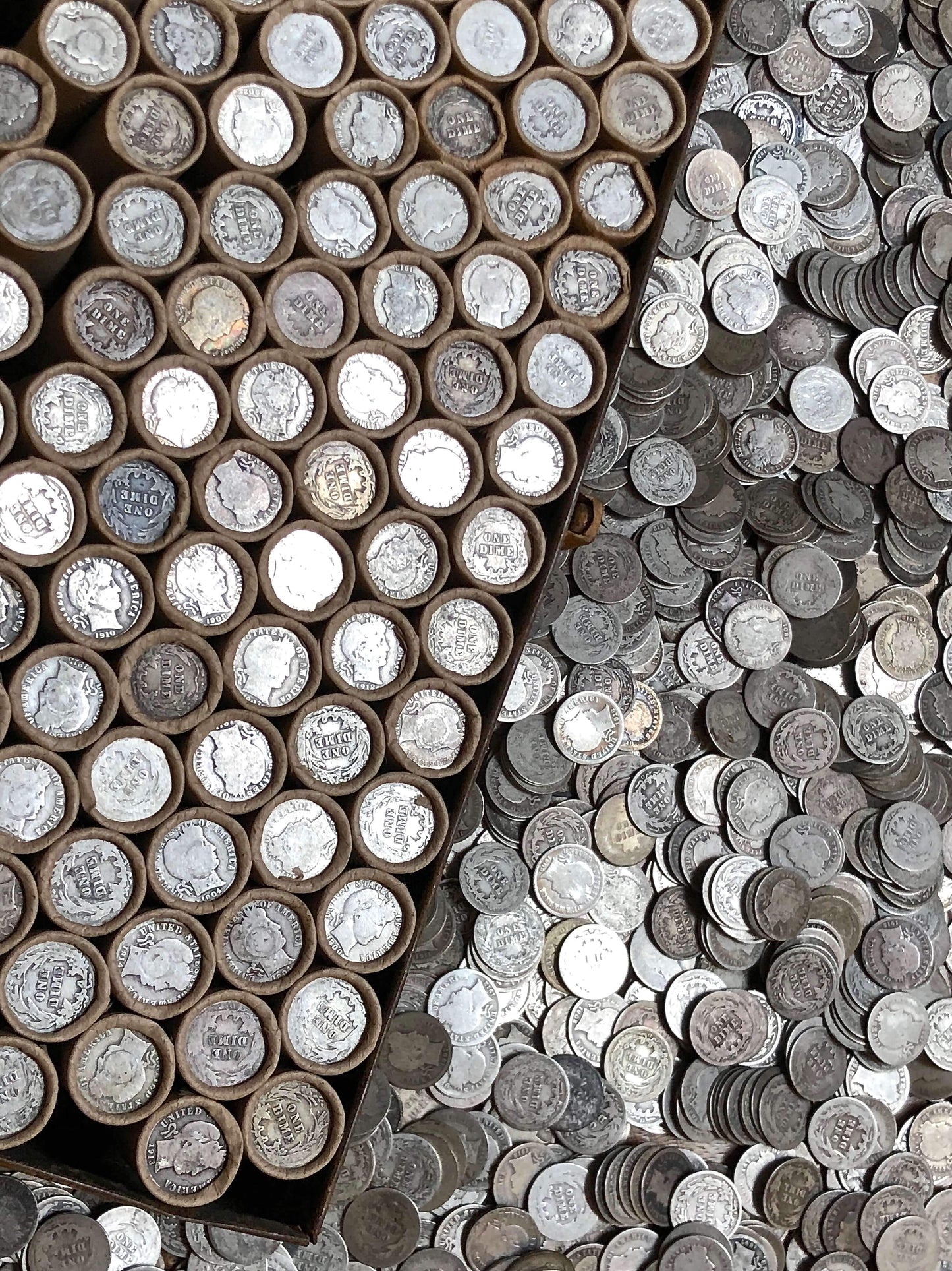 VINTAGE ROLLS OF WHEAT CENTS WITH BARBER DIMES SHOWING