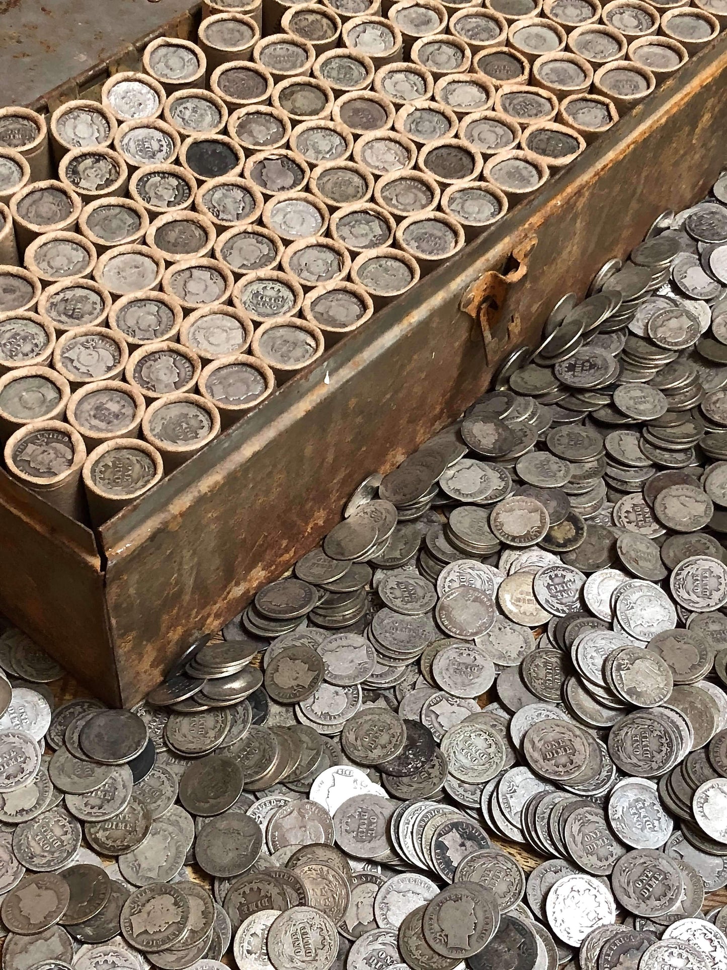 VINTAGE ROLLS OF WHEAT CENTS WITH BARBER DIMES SHOWING