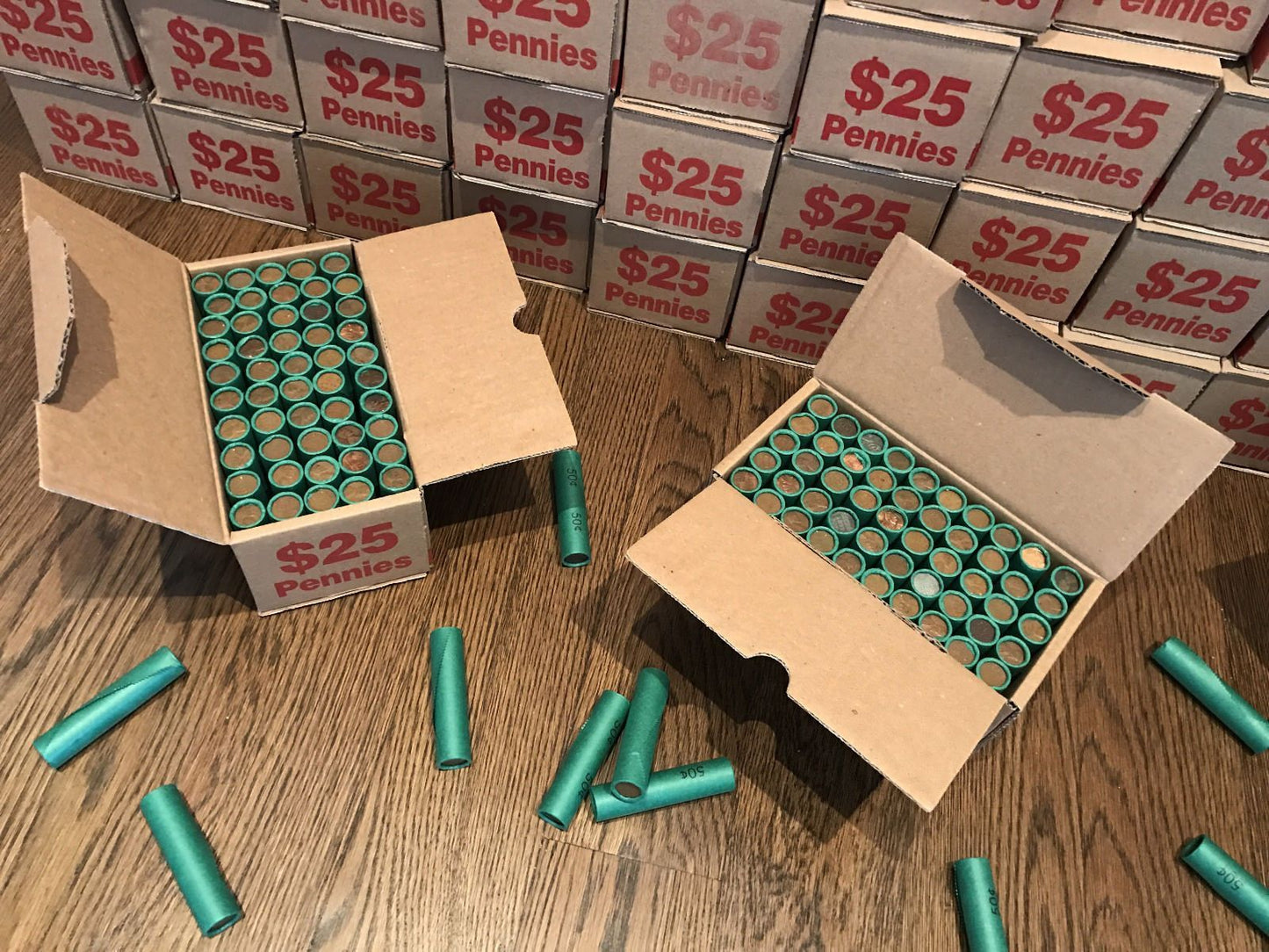BOX OF 50 WHEAT PENNY ROLLS