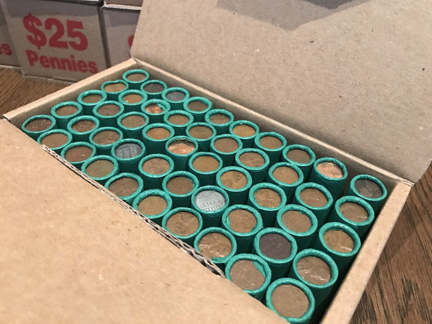 BOX OF 50 WHEAT PENNY ROLLS