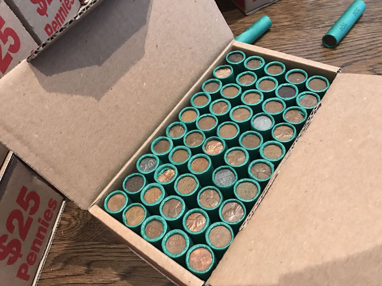 BOX OF 50 WHEAT PENNY ROLLS
