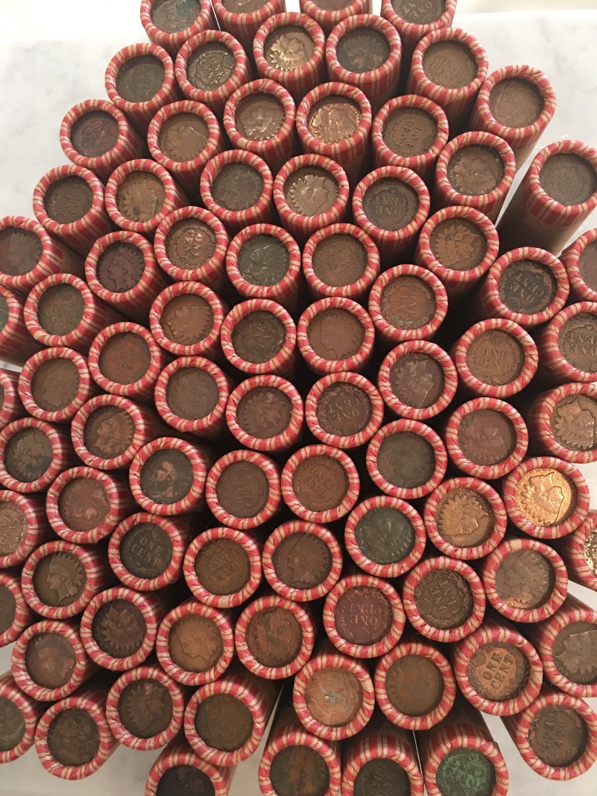 OLD WHEAT PENNY ROLLS WITH INDIAN HEAD CENTS SHOWING