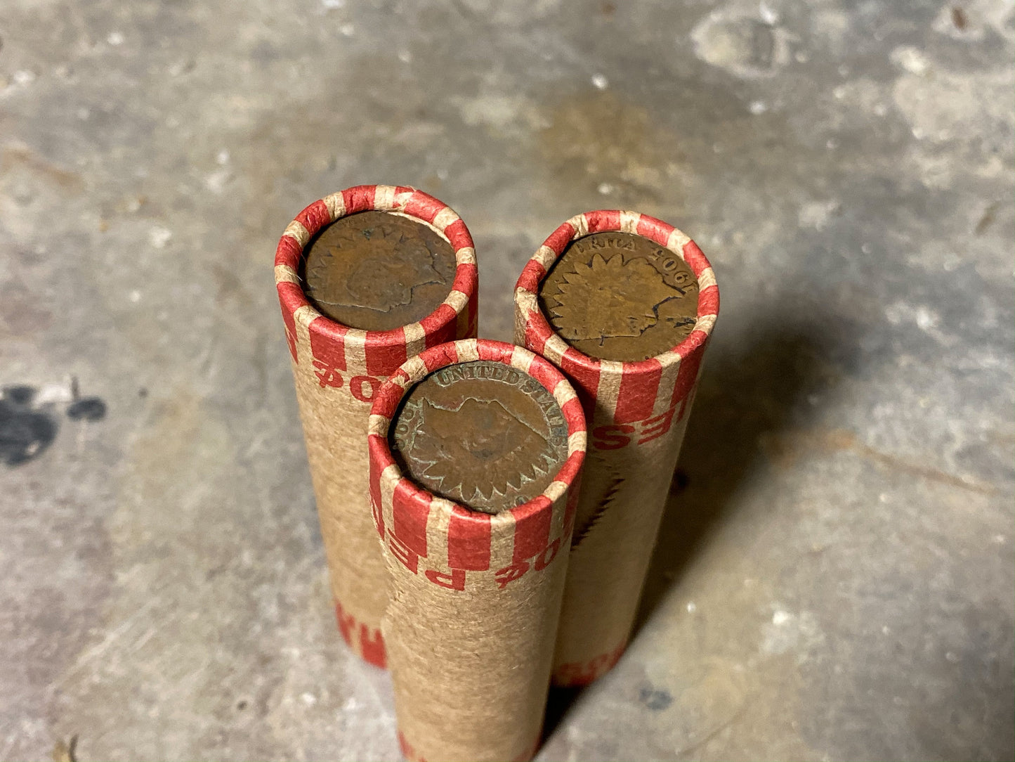 INDIAN HEAD CENTS showing on both ends of old unsearched us wheat penny roll coins estate lot hoard collection coin sale money