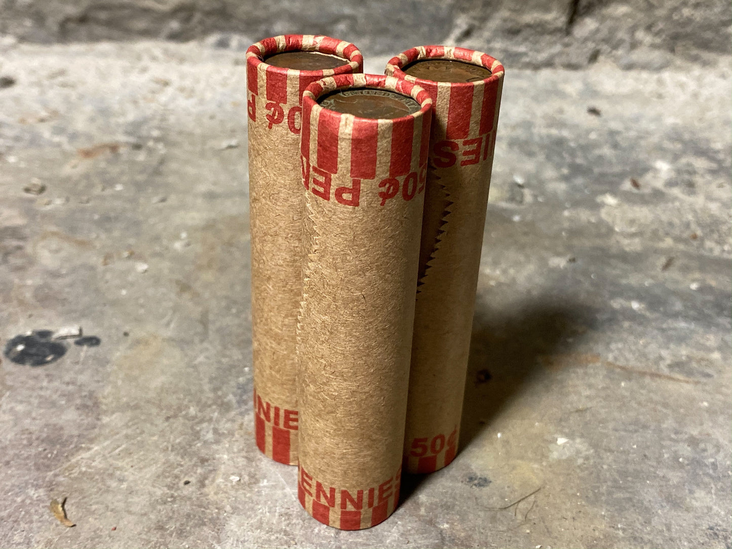 INDIAN HEAD CENTS showing on both ends of old unsearched us wheat penny roll coins estate lot hoard collection coin sale money