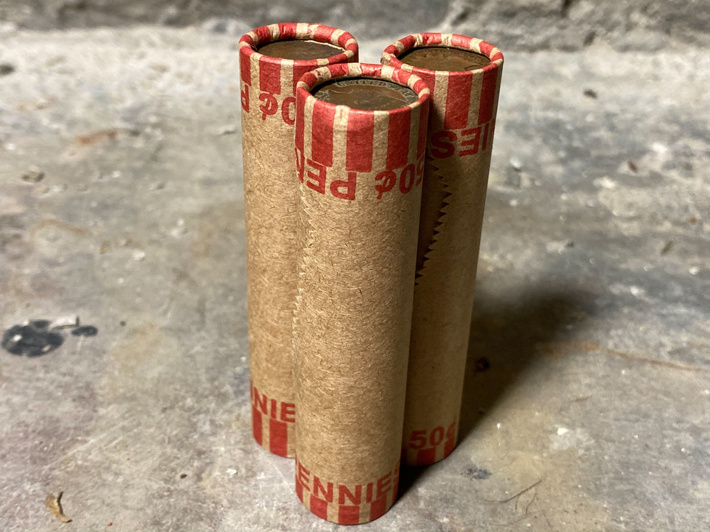 INDIAN HEAD CENTS showing on both ends of old unsearched us wheat penny roll coins estate lot hoard collection coin sale money