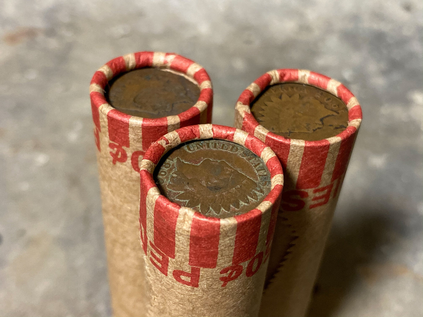 INDIAN HEAD CENTS showing on both ends of old unsearched us wheat penny roll coins estate lot hoard collection coin sale money