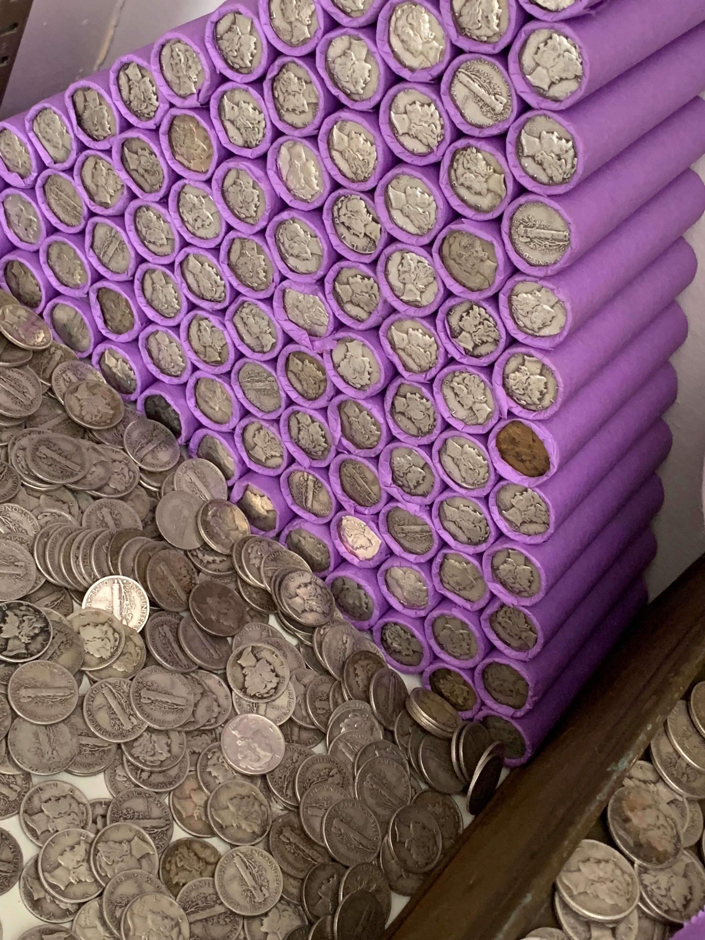 VINTAGE PURPLE BANK ROLL WITH A SILVER DIME SHOWING